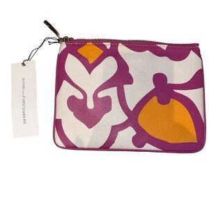Diane von Furstenburg Mariela small clutch zipper pouch arabesque white pink NEW